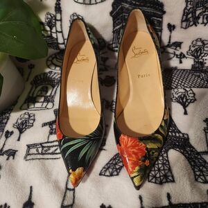 Christian Louboutin Hawaiian Print Kitten Heels - Size 40 (9.5)